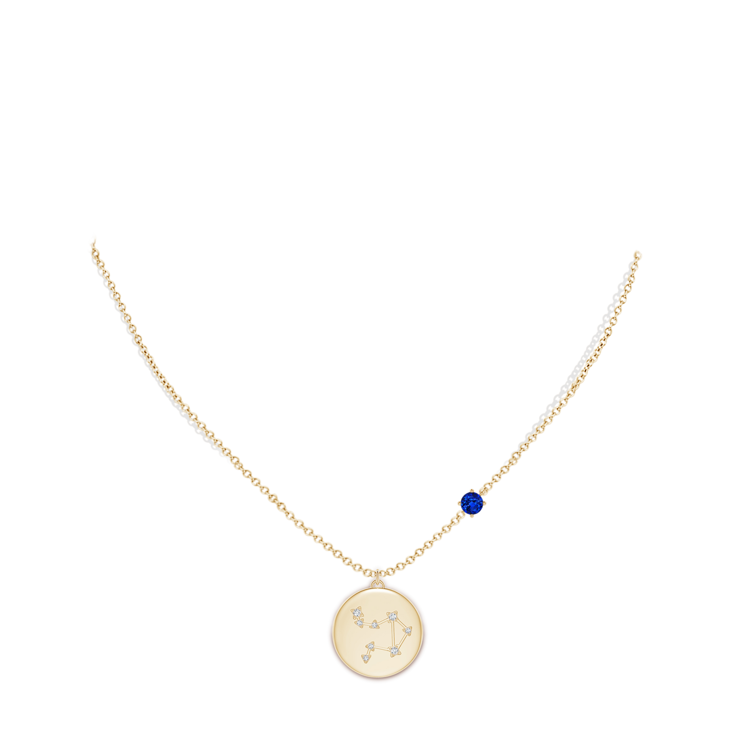 4mm AAAA Sapphire Libra Constellation Medallion Pendant in Yellow Gold - body_neck