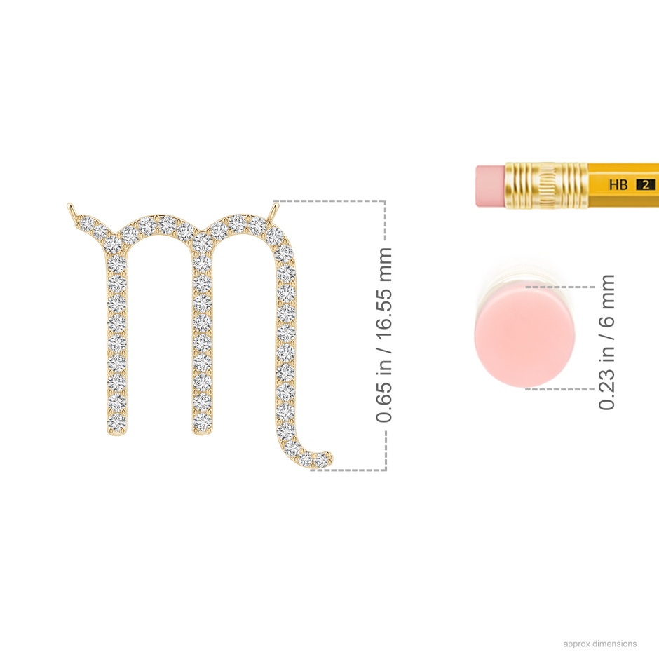 1.1mm HSI2 Diamond Scorpio Zodiac Sign Pendant in Yellow Gold ruler