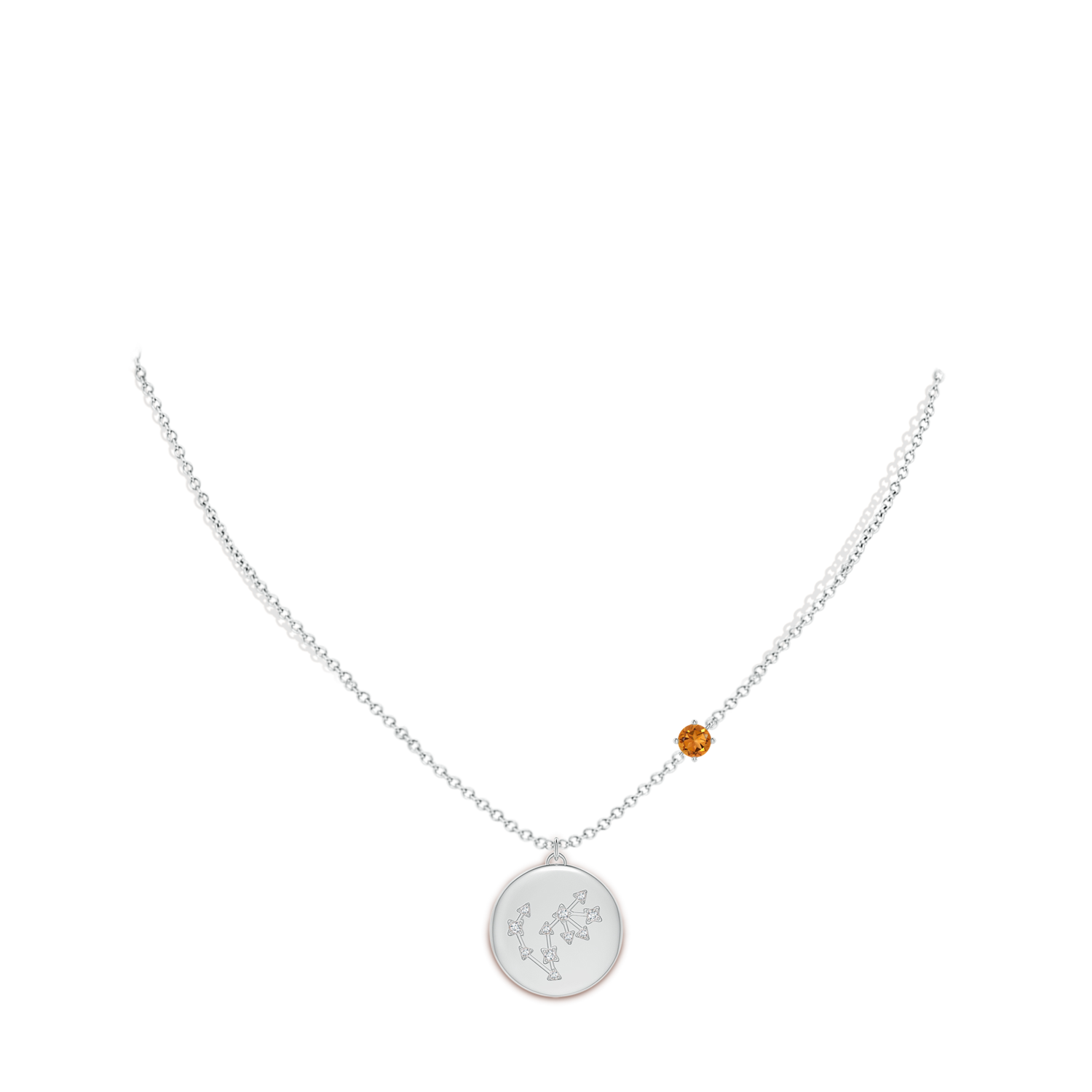 4mm AAA Citrine Scorpio Constellation Medallion Pendant in White Gold - body_neck