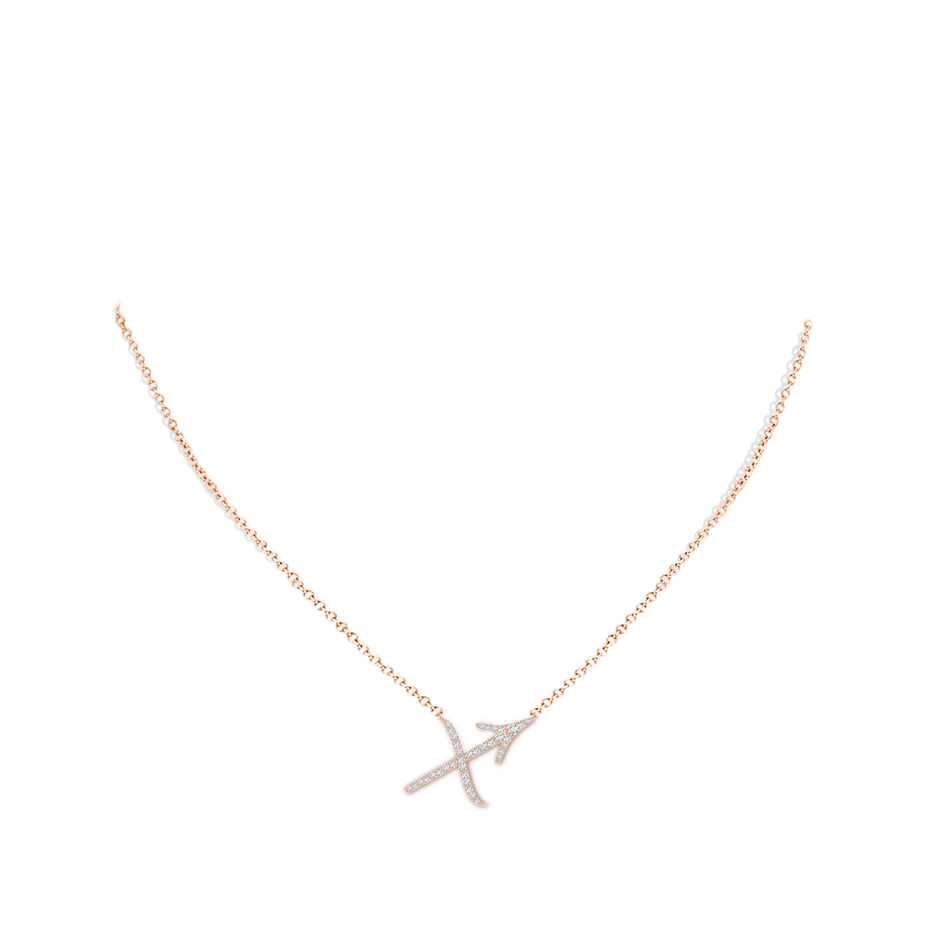 1.5mm GVS2 Diamond Sagittarius Zodiac Sign Pendant in Rose Gold body-neck