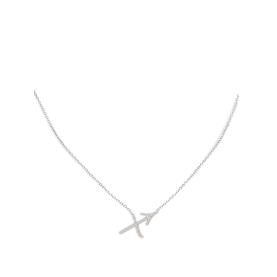 1.5mm GVS2 Diamond Sagittarius Zodiac Sign Pendant in White Gold body-neck