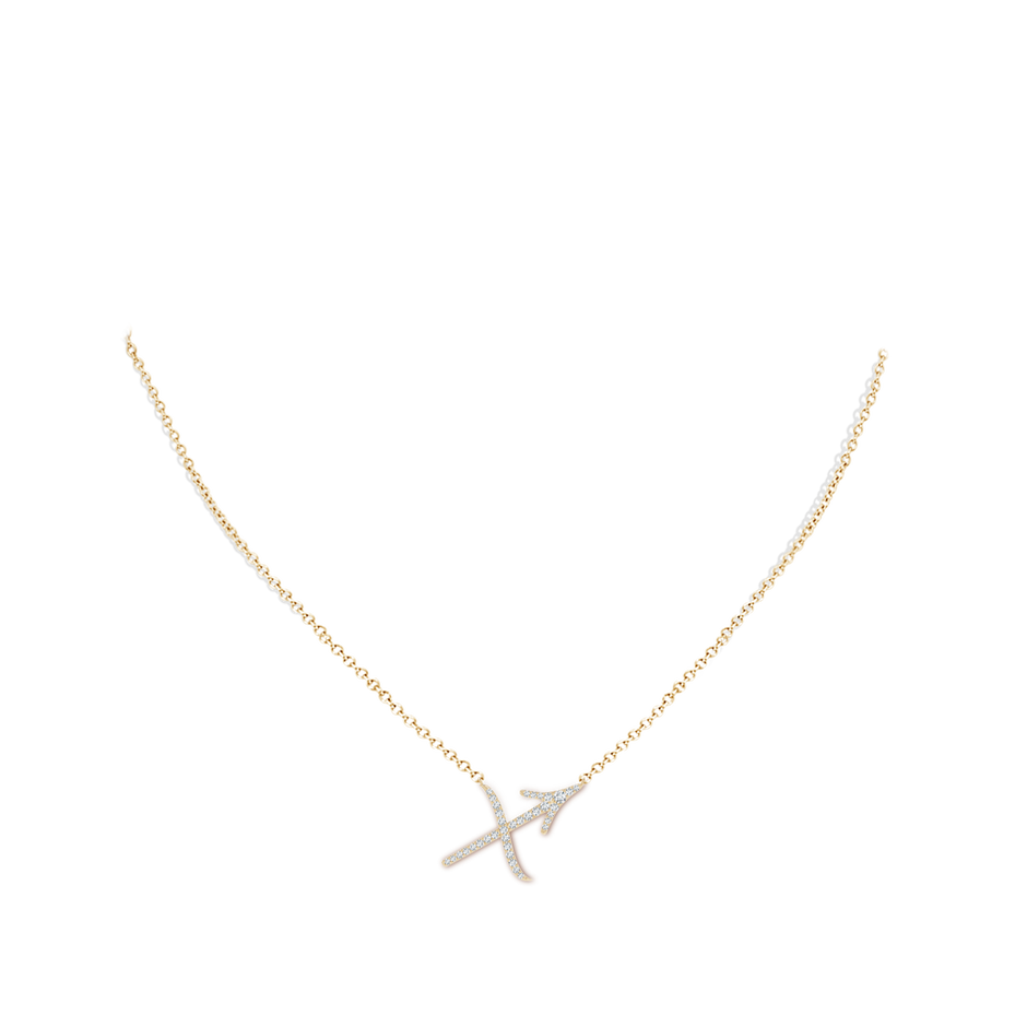 1.5mm GVS2 Diamond Sagittarius Zodiac Sign Pendant in Yellow Gold body-neck