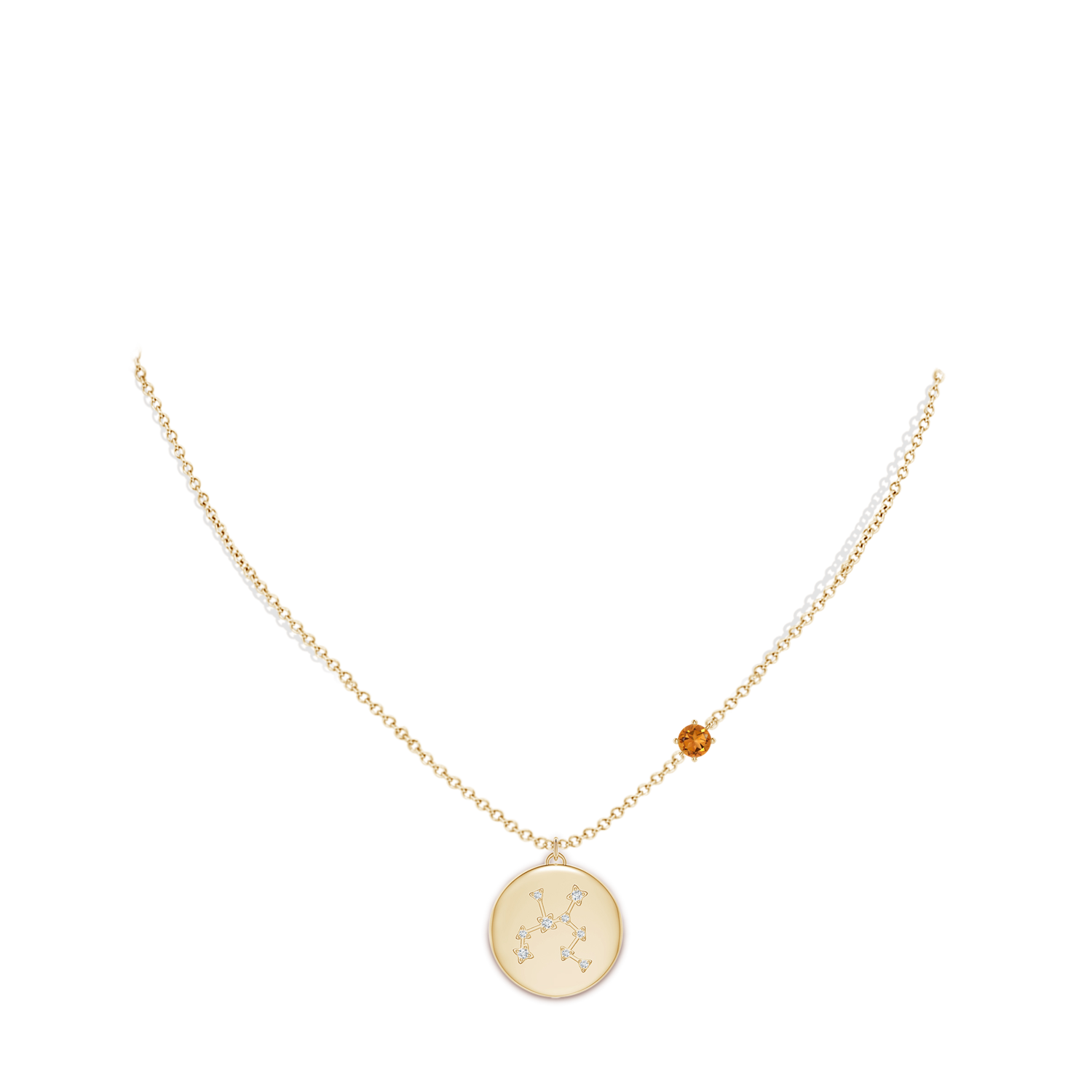 4mm AAA Citrine Sagittarius Constellation Medallion Pendant in Yellow Gold - body_neck