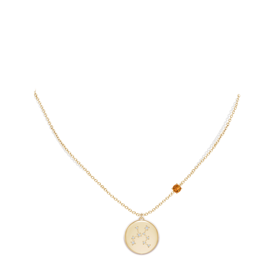 4mm AAA Citrine Sagittarius Constellation Medallion Pendant in Yellow Gold body-neck