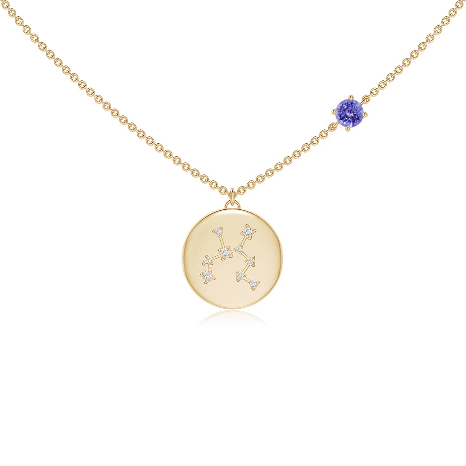 4mm AAA Tanzanite Sagittarius Constellation Medallion Pendant in Yellow Gold 