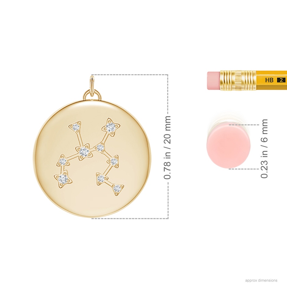 4mm AAA Tanzanite Sagittarius Constellation Medallion Pendant in Yellow Gold ruler