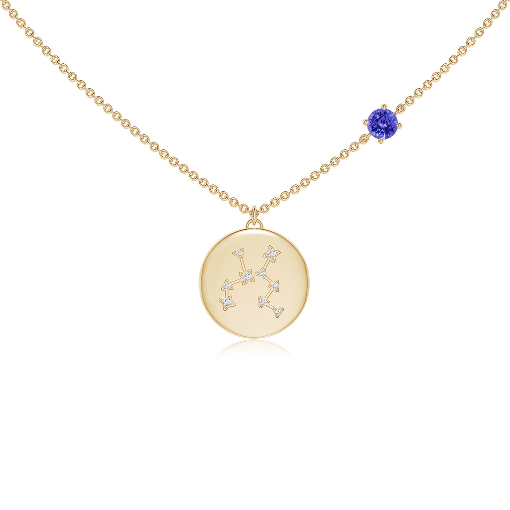 4mm AAAA Tanzanite Sagittarius Constellation Medallion Pendant in Yellow Gold 