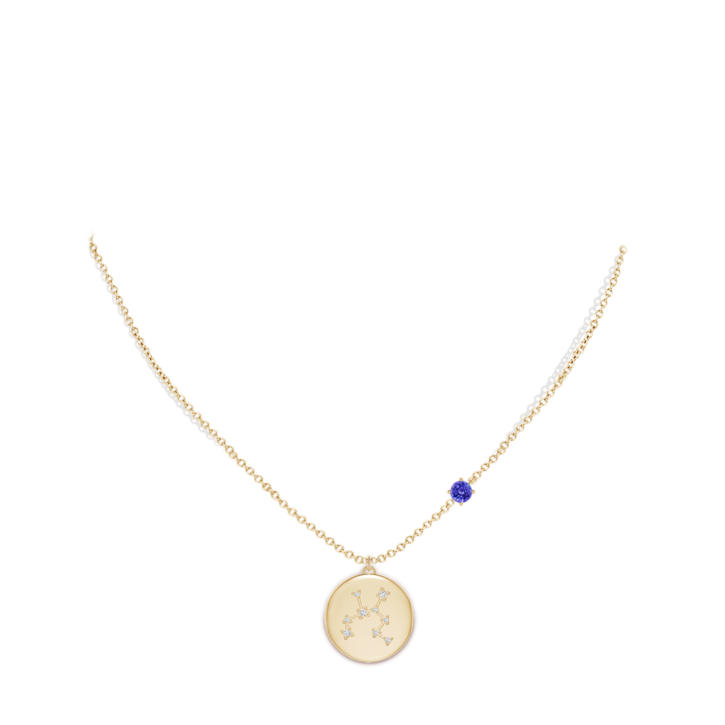 4mm AAAA Tanzanite Sagittarius Constellation Medallion Pendant in Yellow Gold Body-Neck