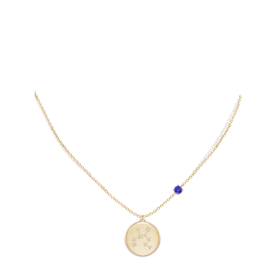 4mm AAAA Tanzanite Sagittarius Constellation Medallion Pendant in Yellow Gold body-neck