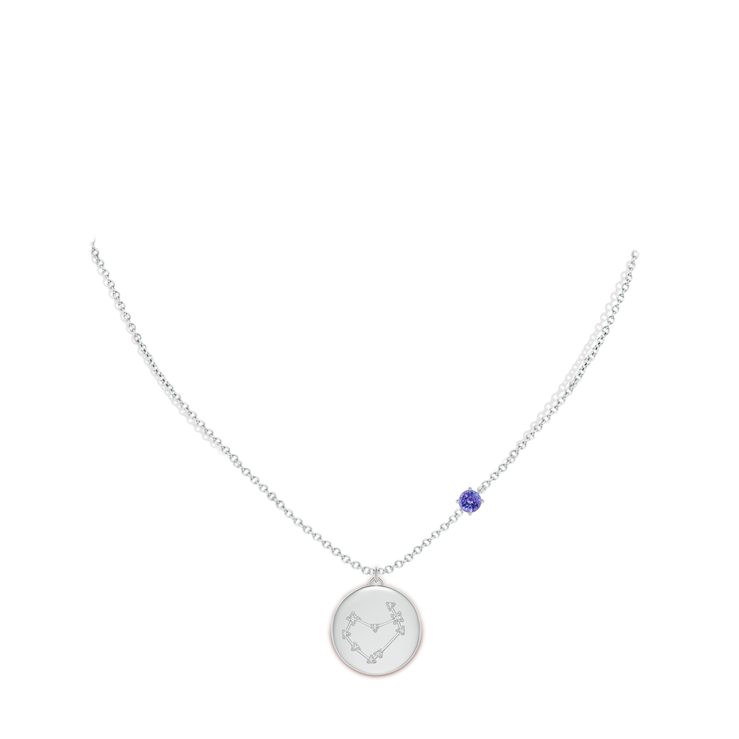 4mm AAA Tanzanite Capricorn Constellation Medallion Pendant in White Gold - body_neck