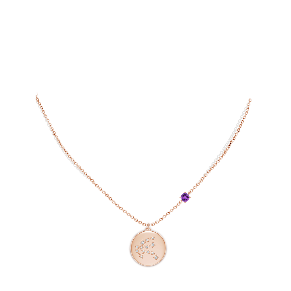 4mm AAA Amethyst Aquarius Constellation Medallion Pendant in Rose Gold body-neck