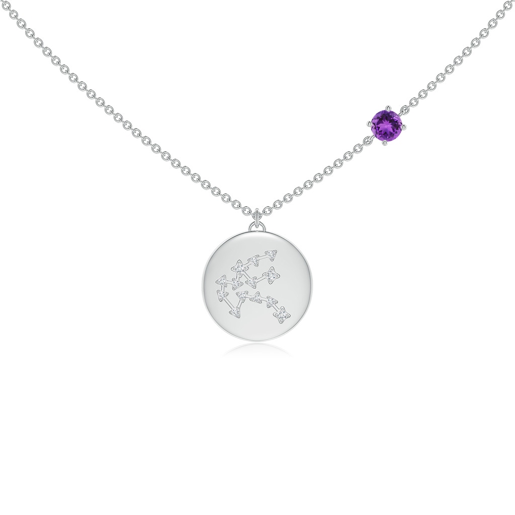 4mm AAA Amethyst Aquarius Constellation Medallion Pendant in White Gold