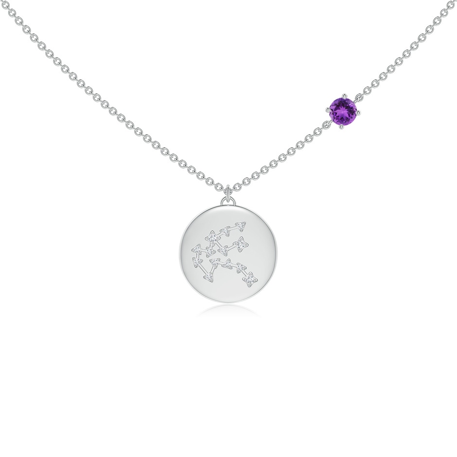 4mm AAA Amethyst Aquarius Constellation Medallion Pendant in White Gold 