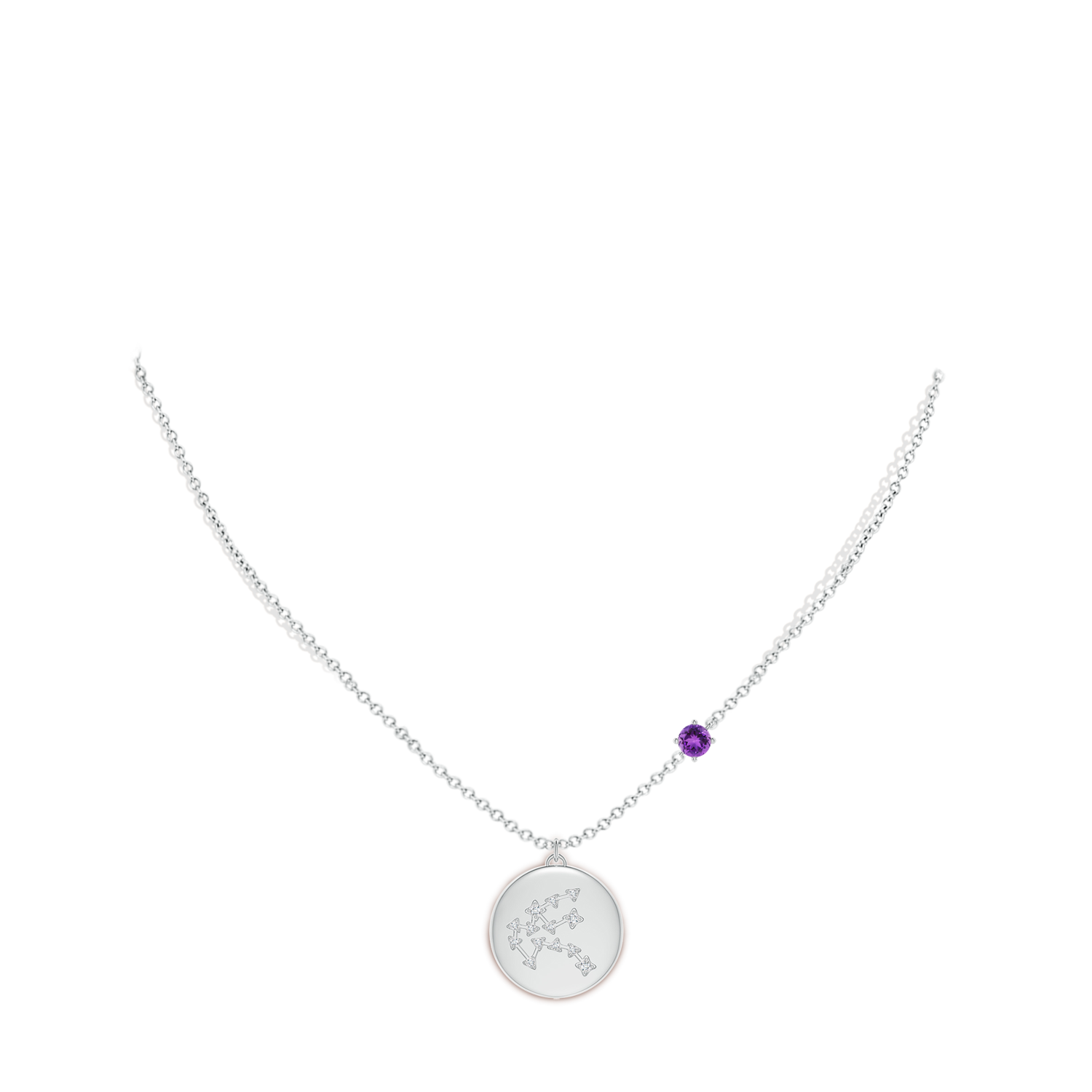4mm AAA Amethyst Aquarius Constellation Medallion Pendant in White Gold - body_neck