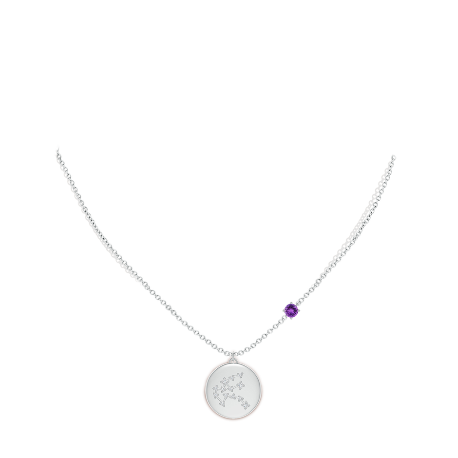 4mm AAA Amethyst Aquarius Constellation Medallion Pendant in White Gold body-neck