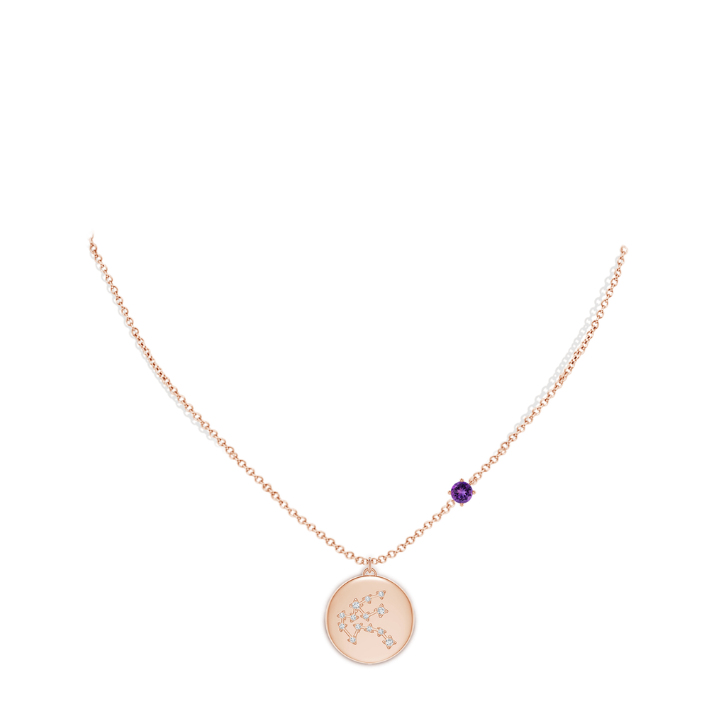 4mm AAAA Amethyst Aquarius Constellation Medallion Pendant in Rose Gold Body-Neck