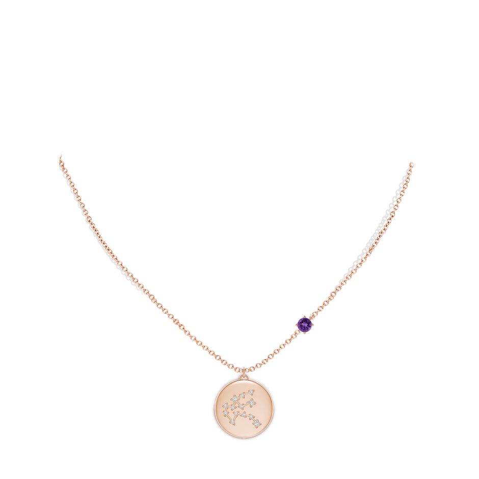 4mm AAAA Amethyst Aquarius Constellation Medallion Pendant in Rose Gold body-neck