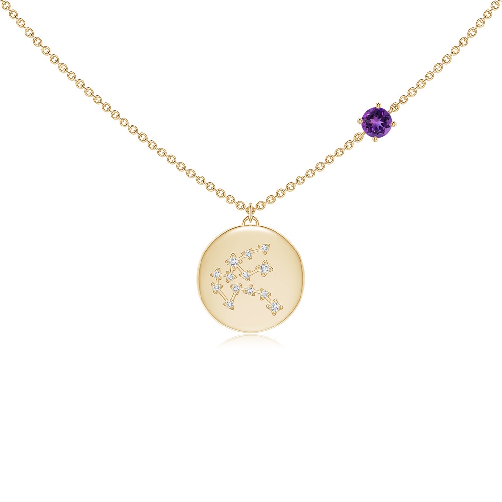 4mm AAAA Amethyst Aquarius Constellation Medallion Pendant in Yellow Gold