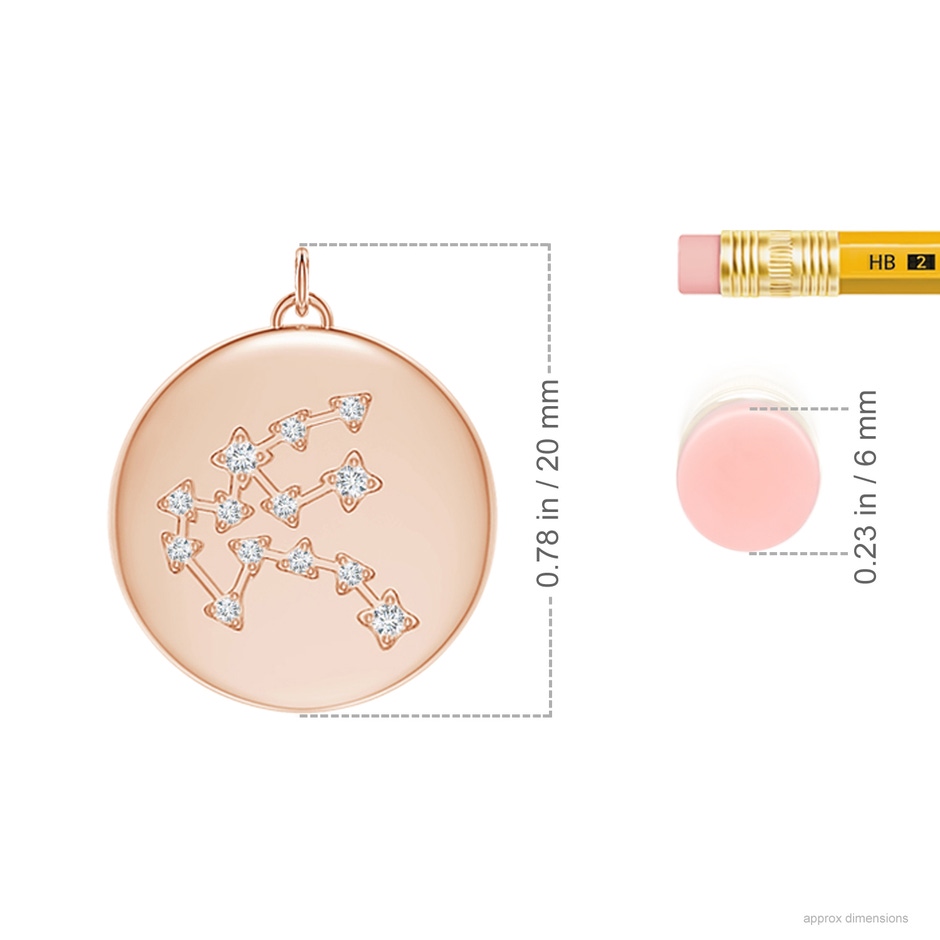 4mm AAA Garnet Aquarius Constellation Medallion Pendant in Rose Gold ruler