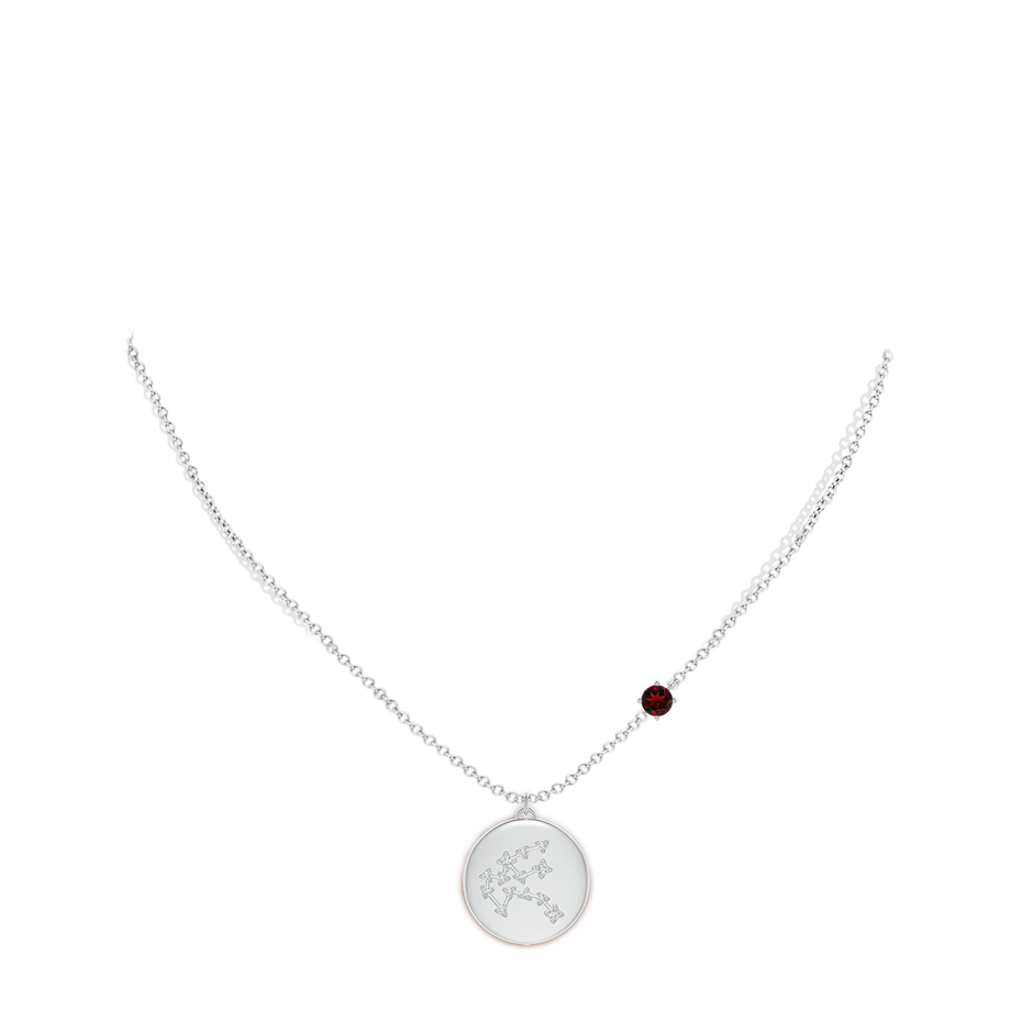 4mm AAA Garnet Aquarius Constellation Medallion Pendant in White Gold body-neck