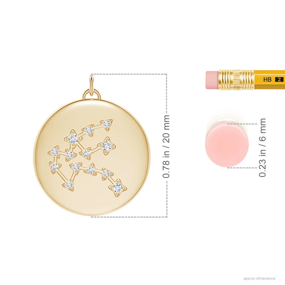 4mm AAAA Garnet Aquarius Constellation Medallion Pendant in Yellow Gold ruler