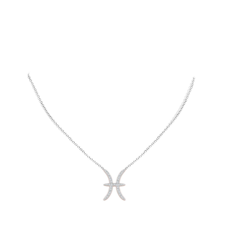 1.1mm GVS2 Diamond Pisces Zodiac Sign Pendant in White Gold body-neck