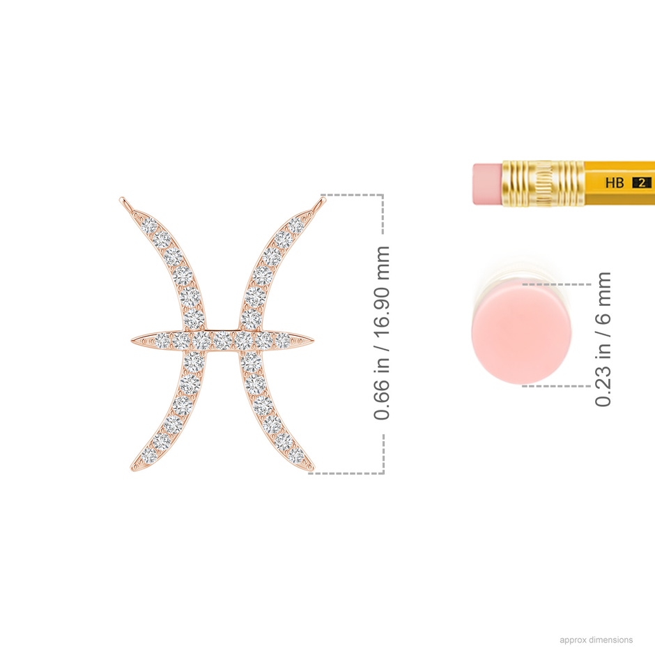 1.1mm HSI2 Diamond Pisces Zodiac Sign Pendant in Rose Gold ruler