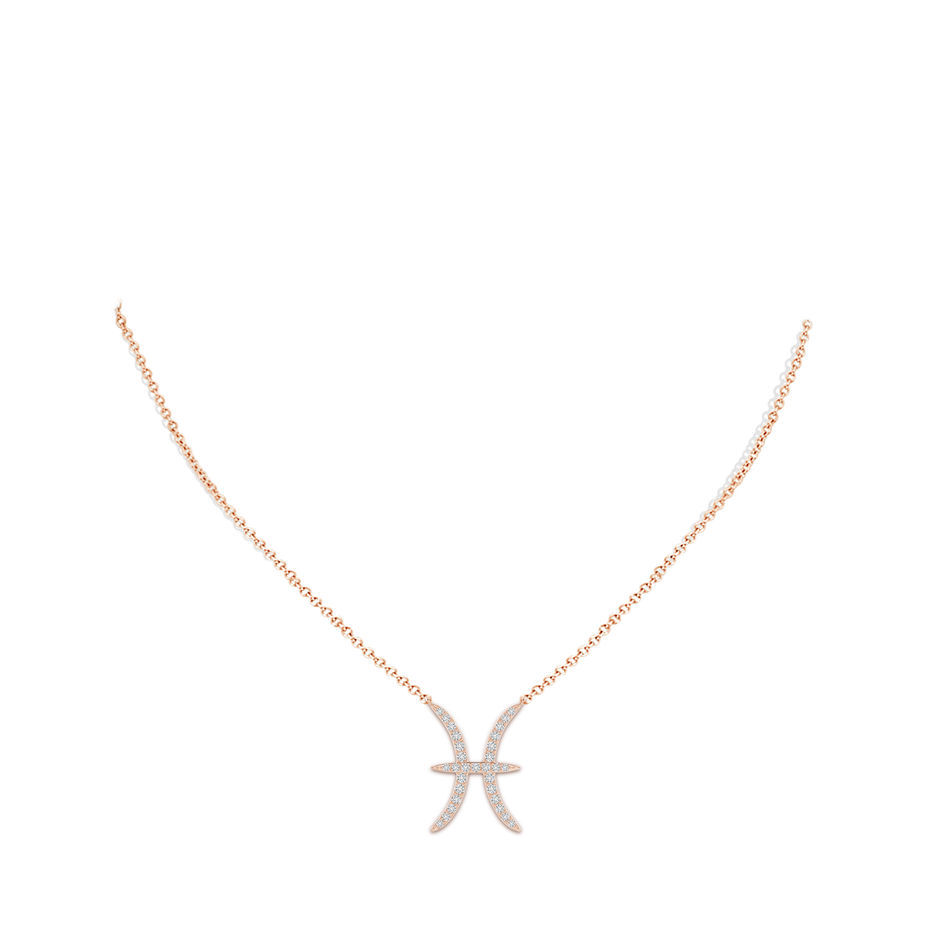 1.1mm HSI2 Diamond Pisces Zodiac Sign Pendant in Rose Gold body-neck