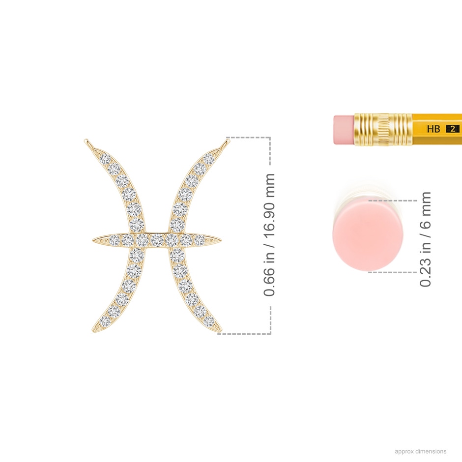 1.1mm HSI2 Diamond Pisces Zodiac Sign Pendant in Yellow Gold ruler