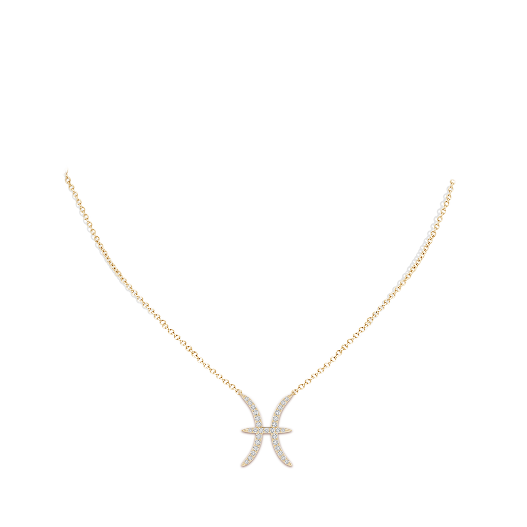 1.1mm HSI2 Diamond Pisces Zodiac Sign Pendant in Yellow Gold Body-Neck