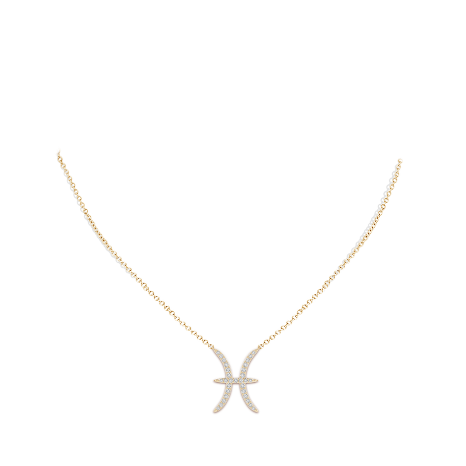 1.1mm HSI2 Diamond Pisces Zodiac Sign Pendant in Yellow Gold body-neck