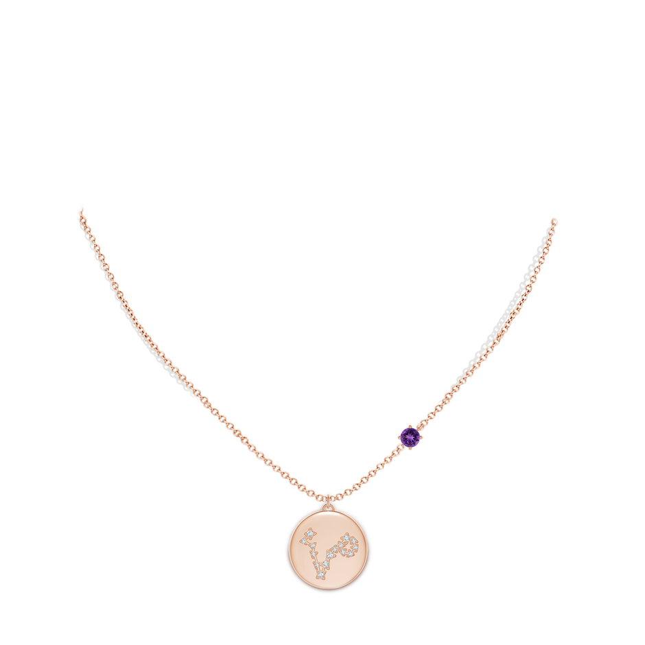4mm AAAA Amethyst Pisces Constellation Medallion Pendant in Rose Gold body-neck