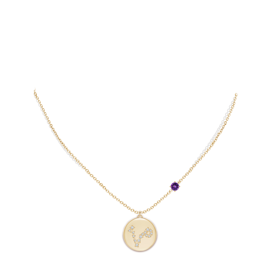 4mm AAAA Amethyst Pisces Constellation Medallion Pendant in Yellow Gold body-neck