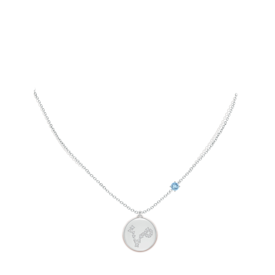 4mm AAA Aquamarine Pisces Constellation Medallion Pendant in White Gold body-neck