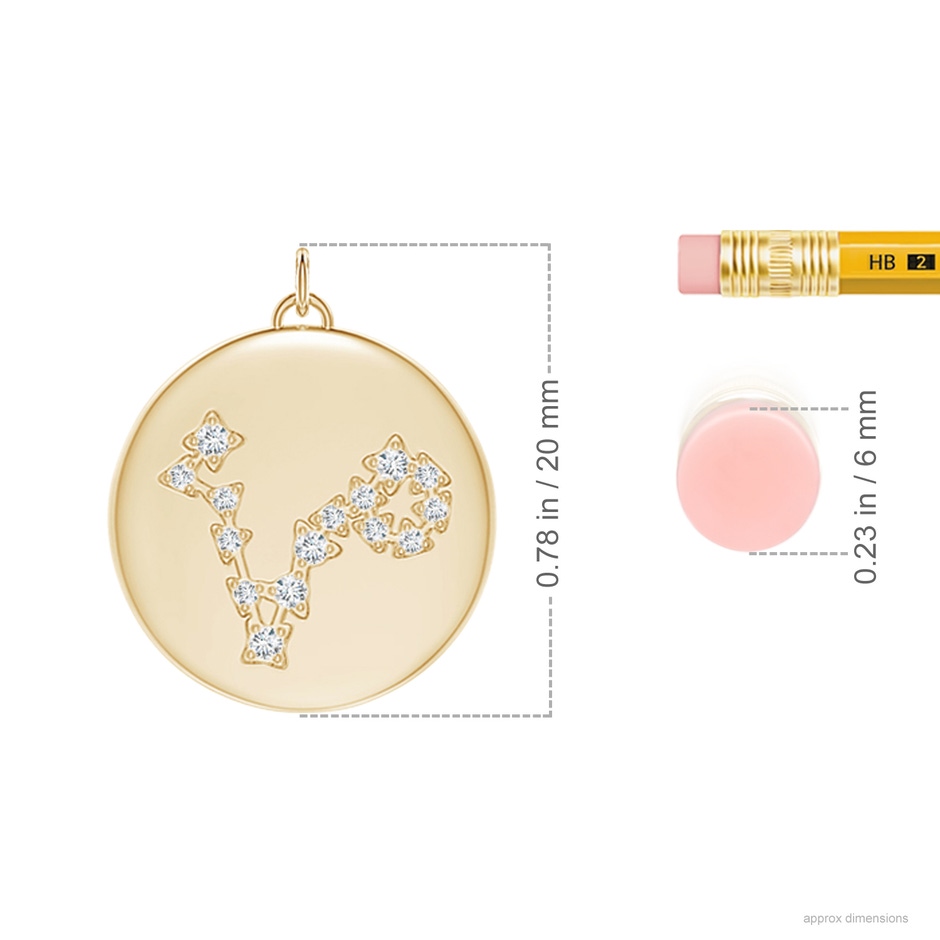 4mm AAA Aquamarine Pisces Constellation Medallion Pendant in Yellow Gold ruler