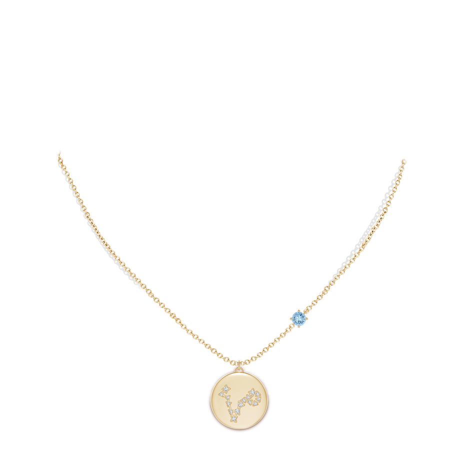 4mm AAA Aquamarine Pisces Constellation Medallion Pendant in Yellow Gold body-neck