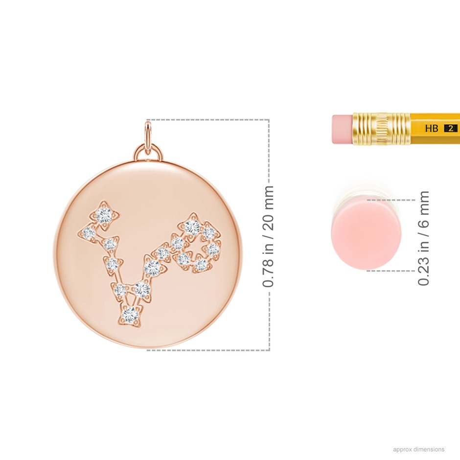 4mm AAAA Aquamarine Pisces Constellation Medallion Pendant in Rose Gold ruler