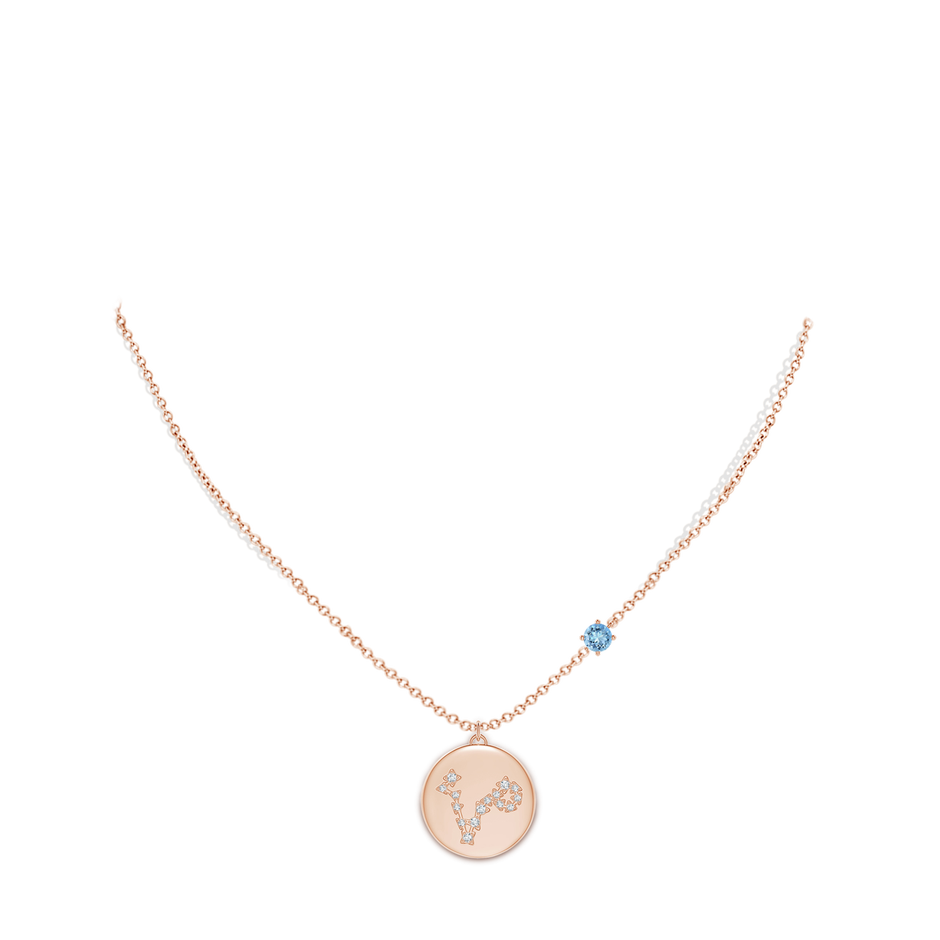 4mm AAAA Aquamarine Pisces Constellation Medallion Pendant in Rose Gold body-neck