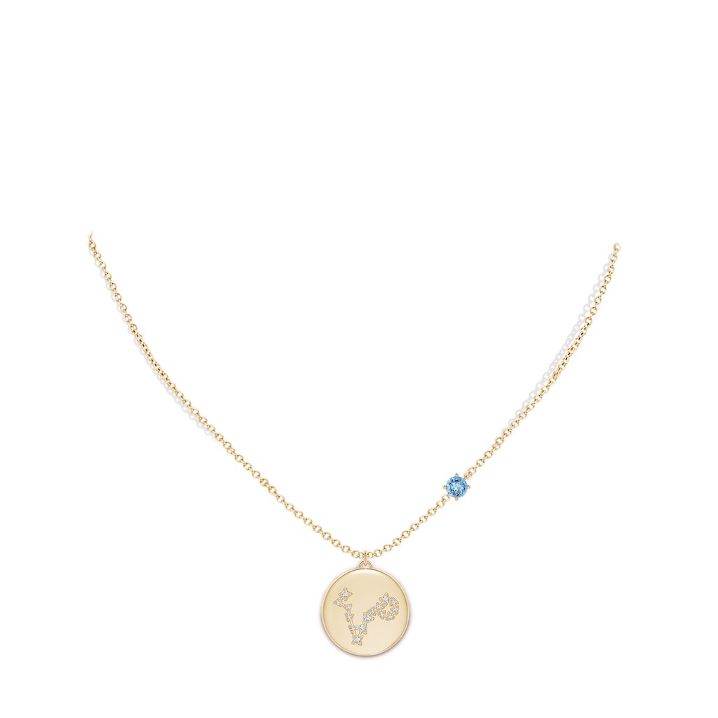 4mm AAAA Aquamarine Pisces Constellation Medallion Pendant in Yellow Gold Body-Neck