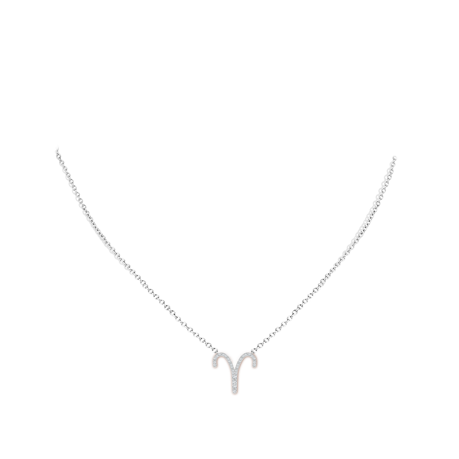 1.6mm GVS2 Diamond Aries Zodiac Sign Pendant in 9K White Gold body-neck