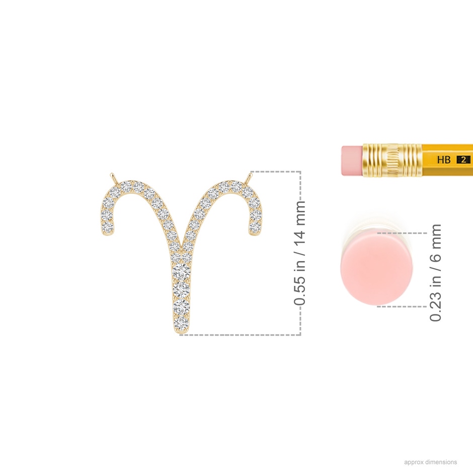 1.6mm HSI2 Diamond Aries Zodiac Sign Pendant in Yellow Gold ruler