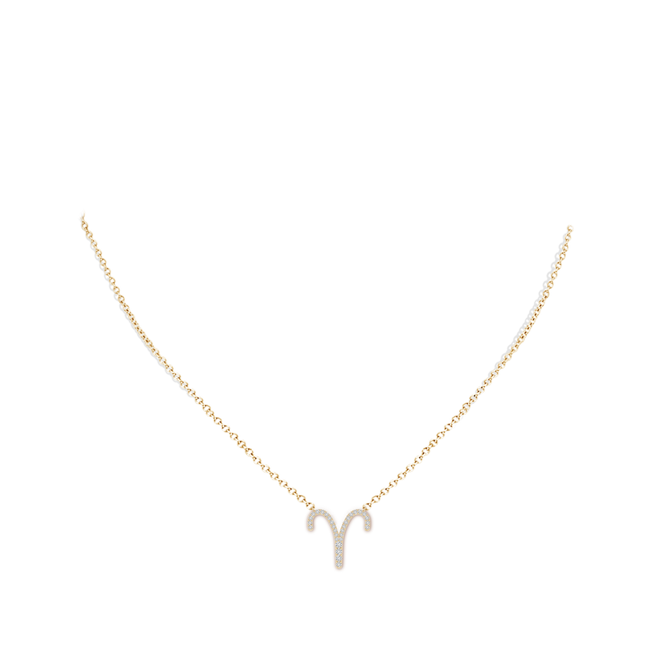 1.6mm HSI2 Diamond Aries Zodiac Sign Pendant in Yellow Gold body-neck
