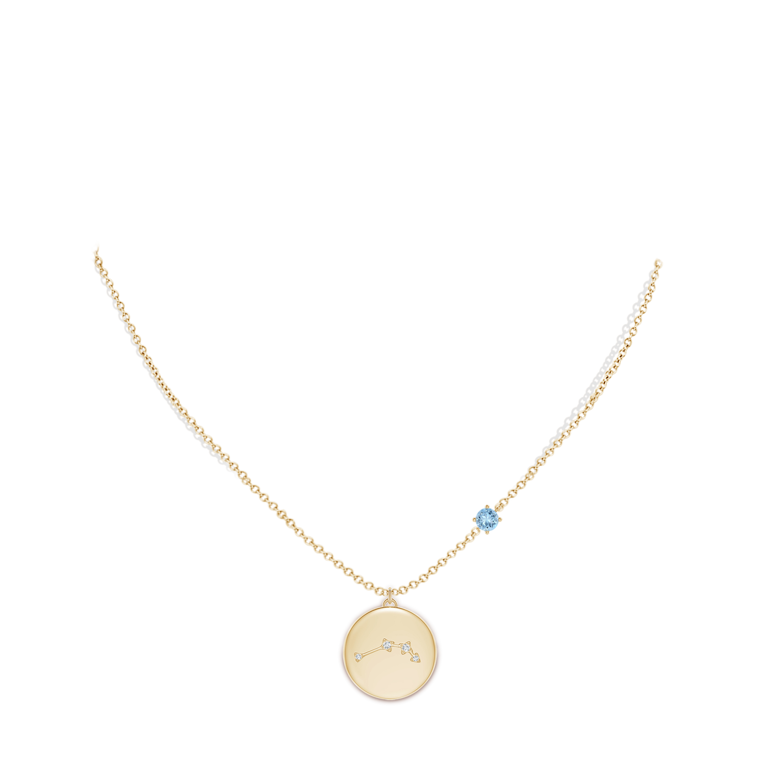 4mm AAA Aquamarine Aries Constellation Medallion Pendant in Yellow Gold - body_neck