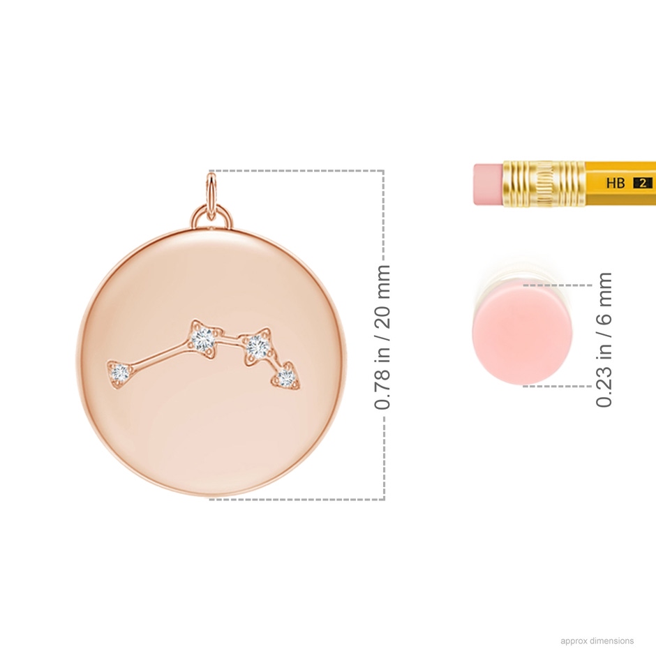 4mm AAAA Aquamarine Aries Constellation Medallion Pendant in Rose Gold ruler