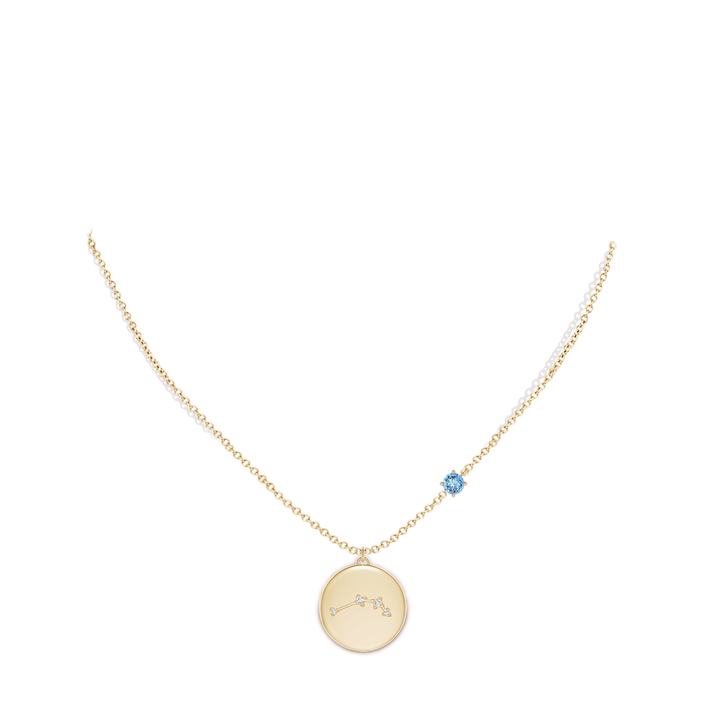 4mm AAAA Aquamarine Aries Constellation Medallion Pendant in Yellow Gold Body-Neck