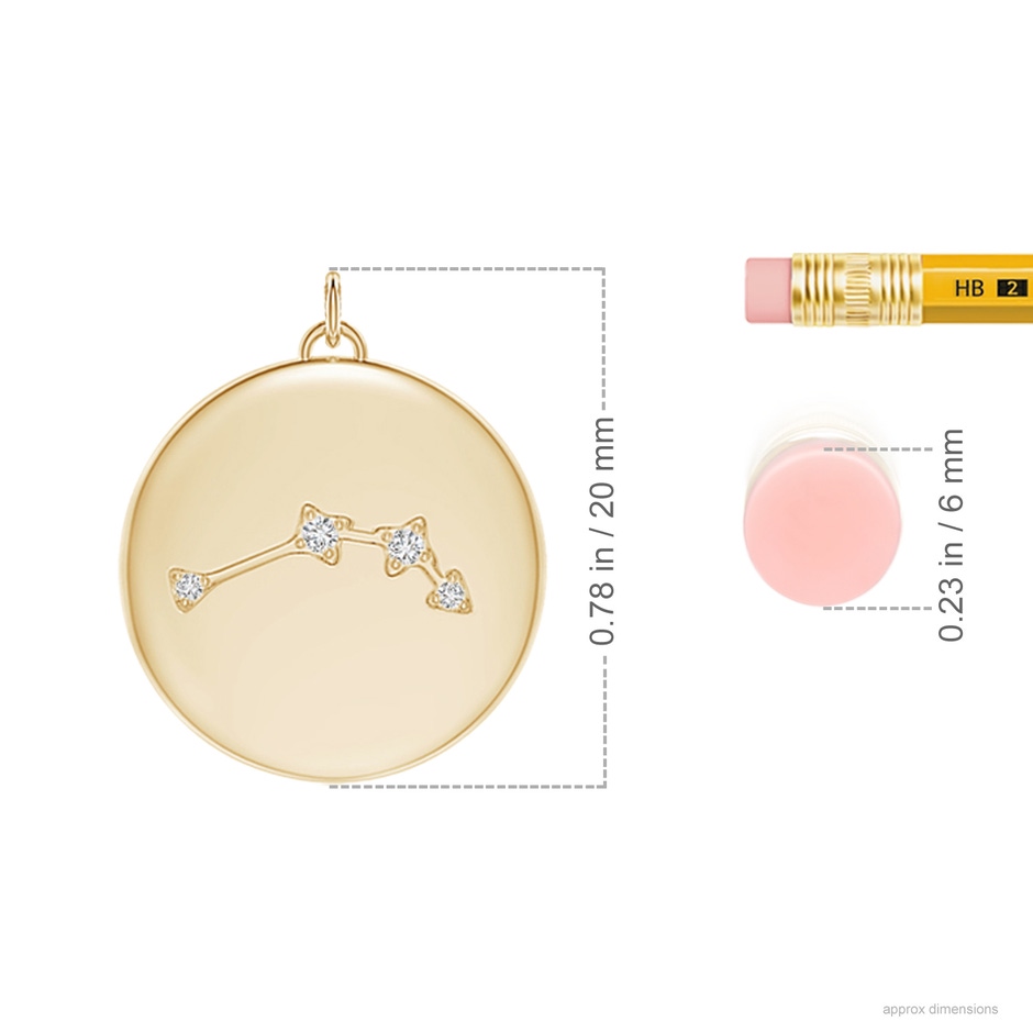 4mm HSI2 Diamond Aries Constellation Medallion Pendant in Yellow Gold ruler