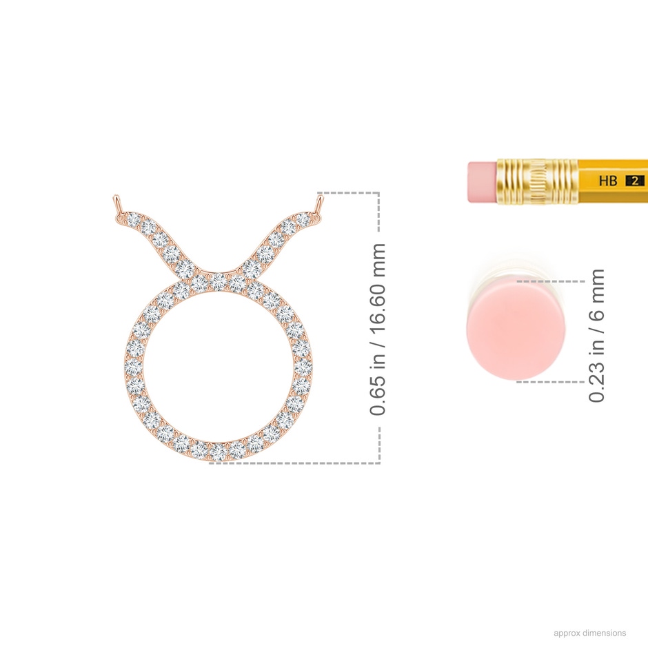 1.1mm GVS2 Diamond Taurus Zodiac Sign Pendant in Rose Gold ruler