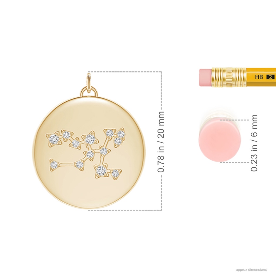 4mm HSI2 Diamond Taurus Constellation Medallion Pendant in Yellow Gold ruler