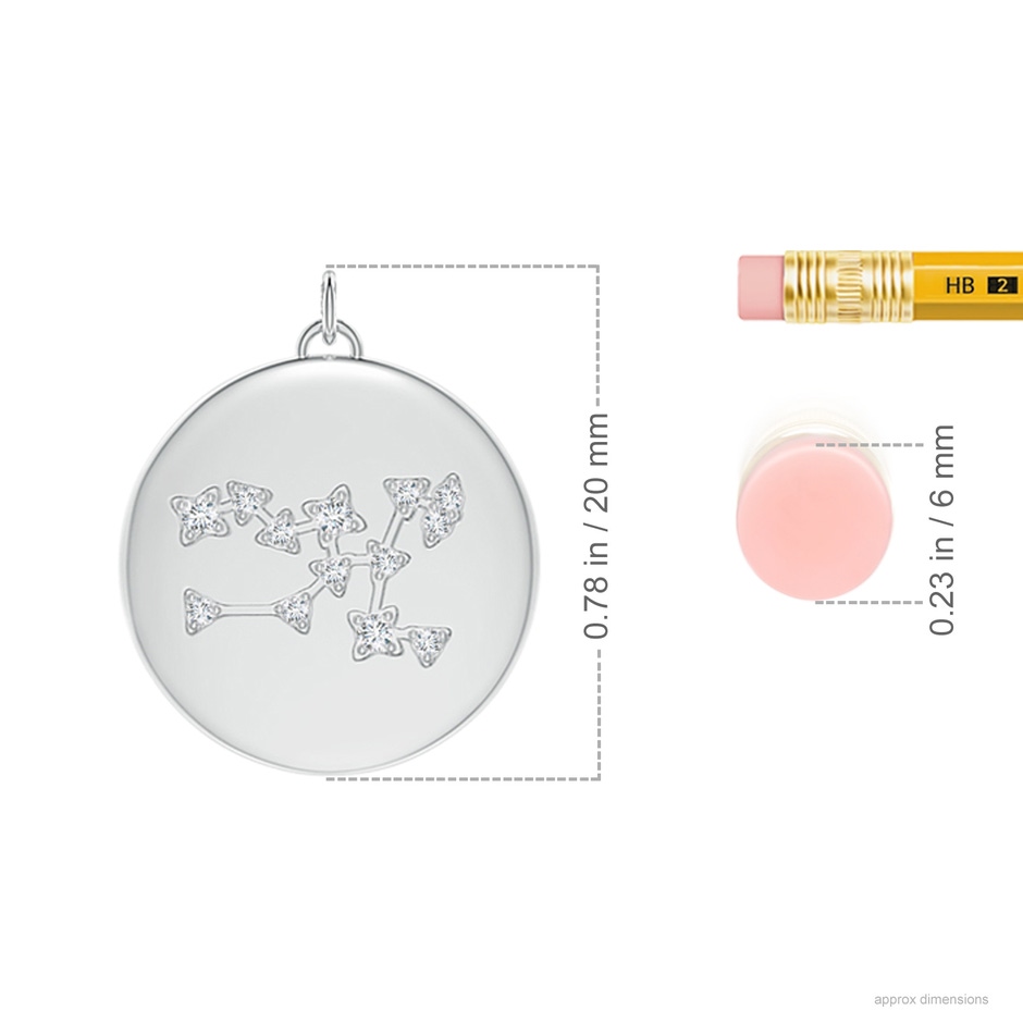 4mm AAA Emerald Taurus Constellation Medallion Pendant in White Gold ruler