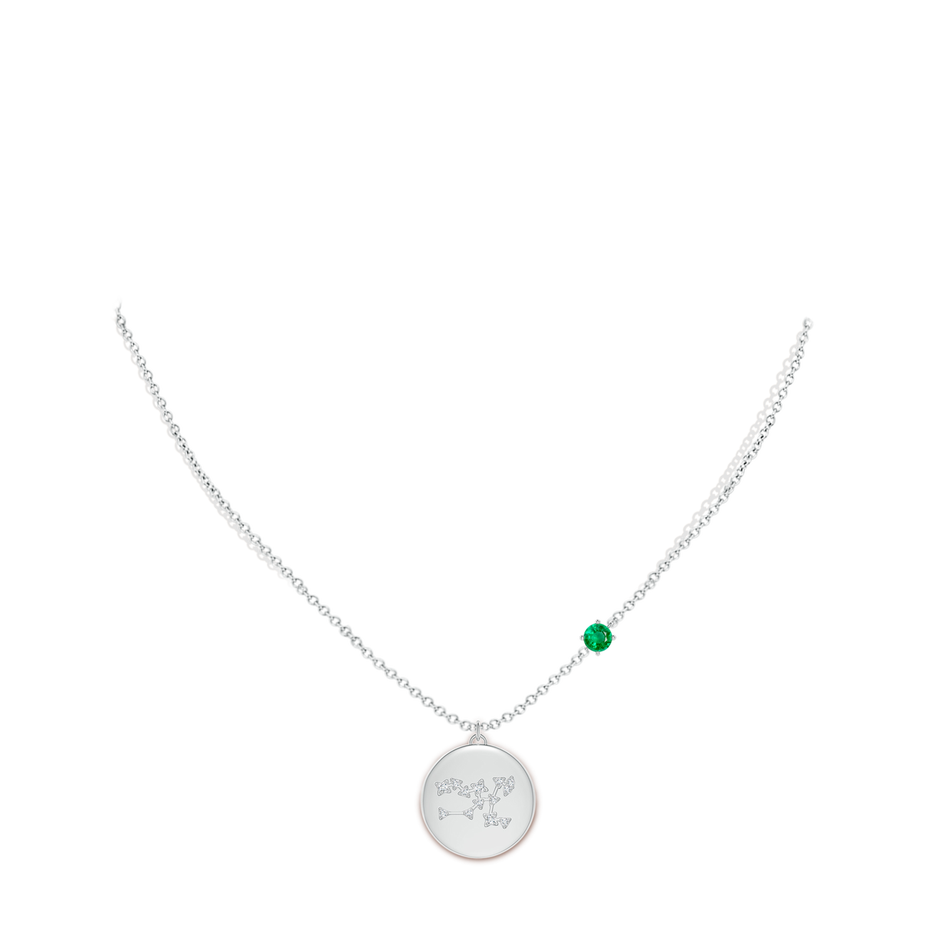 4mm AAA Emerald Taurus Constellation Medallion Pendant in White Gold body-neck